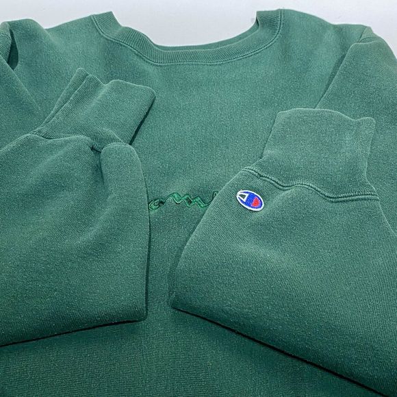 Vintage Champion Reverse Weave Sweatshirt Green 90s Spell Out Logo Men’s XL USA - Picture 10 of 14